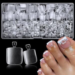 AddFavor 롱 스퀘어 토 네일 팁 - 420피스 매트 프레스 온 투명, 소프트 젤 페이크 15가지 사이즈 발가락 인조 발톱 익스텐션 DIY 홈 매니큐어 여성용