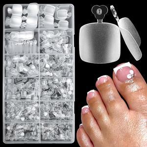 LoveOurHome 600피스 젤 발톱 팁 인조 투명 프레스 온 발톱, 쇼트 스퀘어 소프트 토 네일 팁, 풀 커버 손톱 발가락 아크릴 연장
