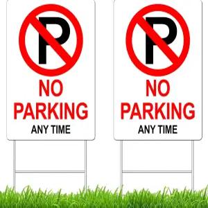 2팩 주차 금지 표지판 금속 말뚝이 있는 12인치 x 17인치 대형 골판지 플라스틱 양면 스탠드 포스트가