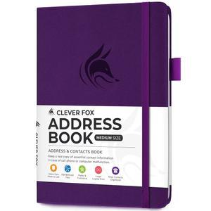 Clever Fox 알파벳 탭이 있는 주소록 - 연락처를 안전하게 유지하기 위한 PU 가죽 전화기 및 주소록, 연락처 오거나이저 저널, 중간 사이즈 (13.5 x 19.9cm(5.3 7.7인치)) 하드커버, 퍼플