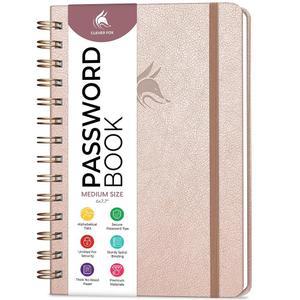 Clever Fox Password Book Spiral u2013 라미네이트 알파벳 탭이 있는 인터넷 주소 및 암호 정리함 - 보관 저널 하드커버, 미디엄 사이즈, 15.5x19.6cm(6.1x7.75인치) (로즈 골드)