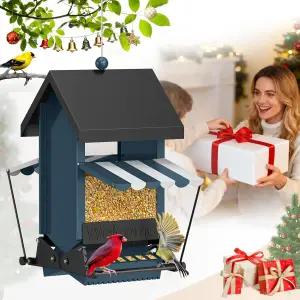 무게가 활성화된 야외용 다람쥐 방지 새 모이통 5LB 금속 걸이 카디널스용 대형 야생 치카디 내구성이