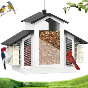 AHUONEL 화이트 메탈 새 모이통 새집 야외용 매달려 있는 야생 외부 애호가를 위한 완벽한