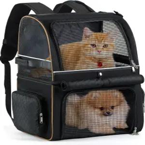 레코보르 더블 캣 백팩 캐리어 2마리 소형 고양이 또는 중형 1마리용 컴파트먼트 반려동물 캣츠 반려견