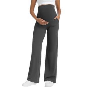 푸컴 임산부 바지 와이드 레그 요가 드레스 작업 루즈 스트레치 캐주얼 라운지 임신 슬랙스