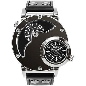 [미국배송] MJSCPHBJK 남성용 독특한 아날로그 시계 듀얼 다이얼 쿨 디자인 가죽 밴드 타임 워치 방수 패션 드레스 쿼츠 손목 시계