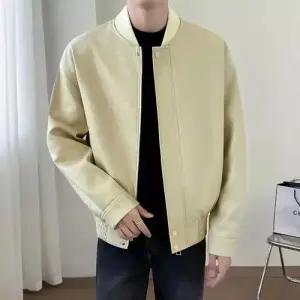 키체샵 가을 캐주얼 남성용 항공 점퍼 야구 칼라 가죽 자켓 슬림핏 HO3