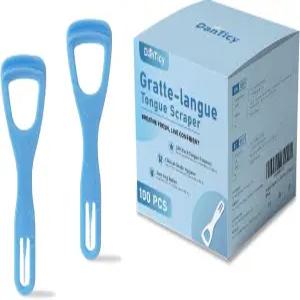 혀 클리너 스크레이퍼 일회용 플라스틱 깨끗한 상쾌한 입냄새 촉진 안전한 접이식 치아 픽 100개 포함