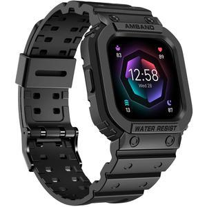 amBand Fitbit Versa 2 호환 밴드, 범퍼 케이스 포함, 및 Lite용 보호 견고한 프로텍터 교체용 스트랩 스포츠 밀리터리 시계 손목 무광 블랙