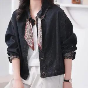 밴널스샵 데님 여성 캐주얼 가을 재킷 코트 칼라 슬림핏 스카프 넥 HO3