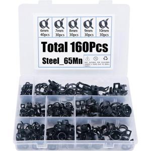 호환상품 160Pcs 블랙 스프링 밴드 호스 클램프 구색 키트 실리콘 진공 파이프 6-10mm 5 크기 저압 공기 클