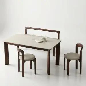 [스코나] 파인즈 포세린 세라믹 원목 4인 식탁세트(벤치1개+의자2개)