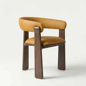 [스코나] 린아크 아시아월넛 원목 실리콘레더 식탁 의자