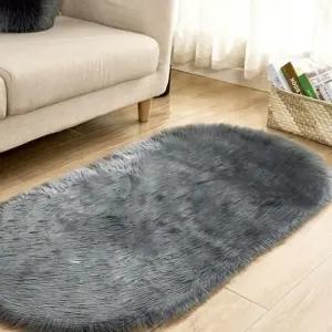 거실러그 다크그레이 다원형 장모 러그 60X120cm 포인트 카페트 소형러그