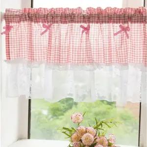 커튼 레이스 체크 주방커튼 바란스 150x45cm 가림막