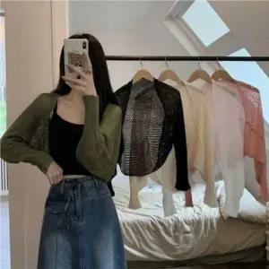 패션스타일 외출 가벼운 반팔 봄볼레로 얇은 볼레로 가디건 린넨 카디건 긴팔 니트 여성 여름