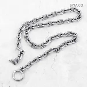 알마니 EGS3235 독수리 엠블럼 실버 톤 ID 체인 남자 스틸 목걸이 d