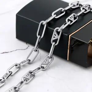 알마니 EGS3248 독수리 엠블럼 실버 톤 멀티 로고 체인 남자 스틸 목걸이 d