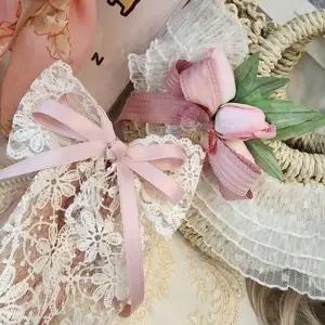 고품질 러블리 기본 플라워 핑크 레이스 모던 왕리본 (WFJDF4D)