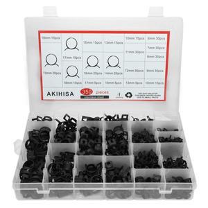 350개 6-19mm 스프링 호스 클램프 밴드 연료 블랙 실리콘 파이프 고압 에어 클립 키트