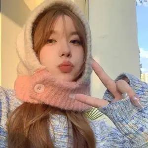 배색 부클 버튼 단추 니트 바라클라바 넥워머 양털 목토시 골프넥워머 단추 바라클라바 후드워머