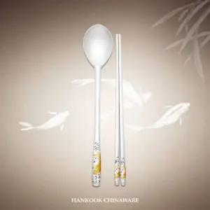 [리한]한국도자기 금부잉어 예단은수저 1벌 수저세트 (금부99% 30돈) + 외국인선물/혼수비단보자기포장