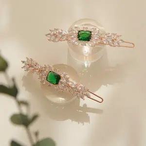 제이로렌 로즈골드 그린 스퀘어 큐빅 헤어핀 H0746