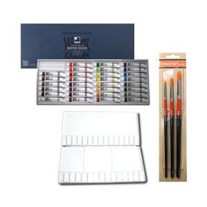신한 전문가용 수채화물감30색 7.5ml+흥일 30칸파레트+우리아트 수채화붓3본조