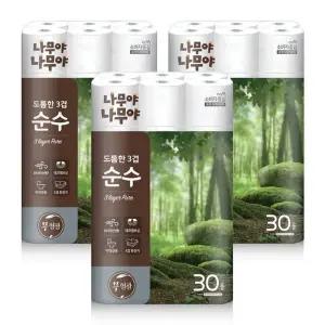 [잘풀리는집]미래생활 나무야나무야 도톰한3겹 순수 화장지 27m x 30롤 x 3팩