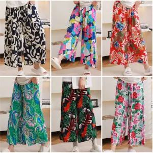 바캉스룩 촌캉스 통바지 플라워 꽃무늬 몸빼 홈웨어 인견 나팔바지 플리츠 쿨바지