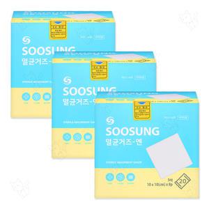 수성 멸균거즈엔 10x10cm 8겹 5매 20포 100매 대 3개