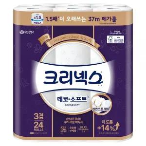 크리넥스 데코앤소프트 천연펄프 3겹 고급롤화장지 - 37m x 24개입 x 1개