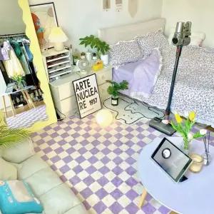 사각단모러그 직사각 러그 직사각형 바둑판 체크 퍼플 옐로우