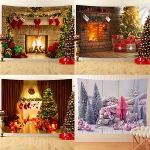 크리스마스 트리 그림 벽난로 포스터 집꾸미기 현관 거실 액자 인테리어 겨울 패브릭 벽장식
