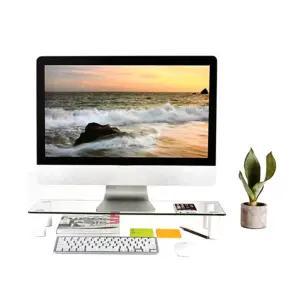 (높이조절 80-130mm) 알파 모니터 받침대 강화유리/받침/높이/조절/노트북/키보드/듀얼/스탠딩/데스크/서랍