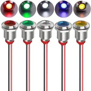 게빌데 5pcs 12mm AC /DC 12-24V LED 금속 표시등 라이트 방수 신호 램프 파일럿 대시 방향성 자동차 트럭