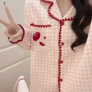 토마토 누빔 기모 겨울 체크 잠옷 파자마 세트