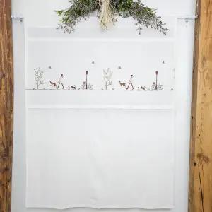 [창문커튼] 가리개 커튼 광목 자수 강아지산책 100x130cm