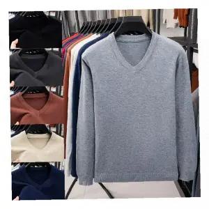 남성 브이넥 니트 티셔츠 긴팔 상의 오피스룩 데일리 캐주얼 슬림핏 가을 겨울