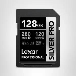 렉사 128GB 프로페셔널 실버 프로 SD 카드 UHS-II C10 U3 V60 풀 HD 4K 최대 280MB/s 읽기 SDXC 메모리