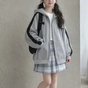 주니어 소매 라인 오버핏 후드 집업 점퍼 봄 가을 간절기 초등학생 중학생 후디 바람막이