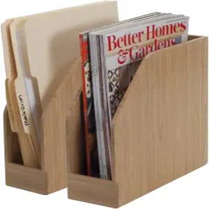 MobileVision 대나무 세로 파일 폴더 홀더 및 사무용품 정리함 저장 잡지 메모장 책 등 2팩 콤보 세트