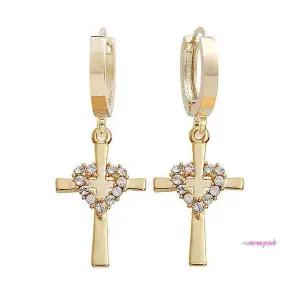 러브크로스귀걸이 14K 금침 원터치식 큐빅 골드핀 링 드롭 선물 십자가 링핀 데일리 포인트고급스러운lmn91