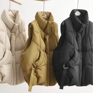 여성 NQ55DI22 3컬러 겨울 폭닥한 하이넥 오리털 패딩조끼