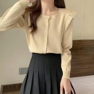 여성 QY28TD22 3컬러 크롭 어깨 프릴 포인트 러블리 니트가디건