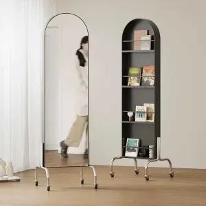 전신거울 책장 이동식 수납함 블랙 고정형 고정 전신 수납