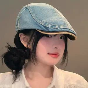 남성 헌팅 캡 빈티지 캐주얼 코튼 데님 헌팅 캡 가을 스트릿 베레모 데일리 사계절 봄가을 청플랫 플랫