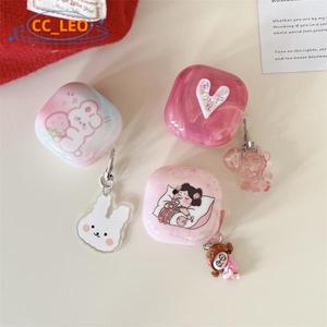 삼성 갤럭시 버즈 코어 / 버즈 FE 케이스 귀여운 토끼 펜던트 삼성 갤럭시 버즈 2 / 버즈2 프로 보호 슬리