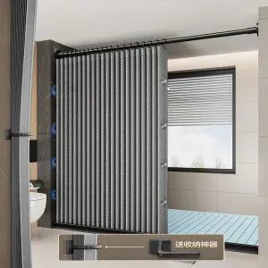 샤워 커튼 벙수 가림막 욕실 부스 욕실용 자석 접이식 세트 드릴 필요 없는 봉 투명 방수 패브릭 칸막이