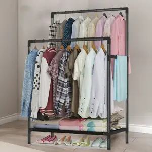 스틸 더블라인 행거 무타공 하단선반 수납형